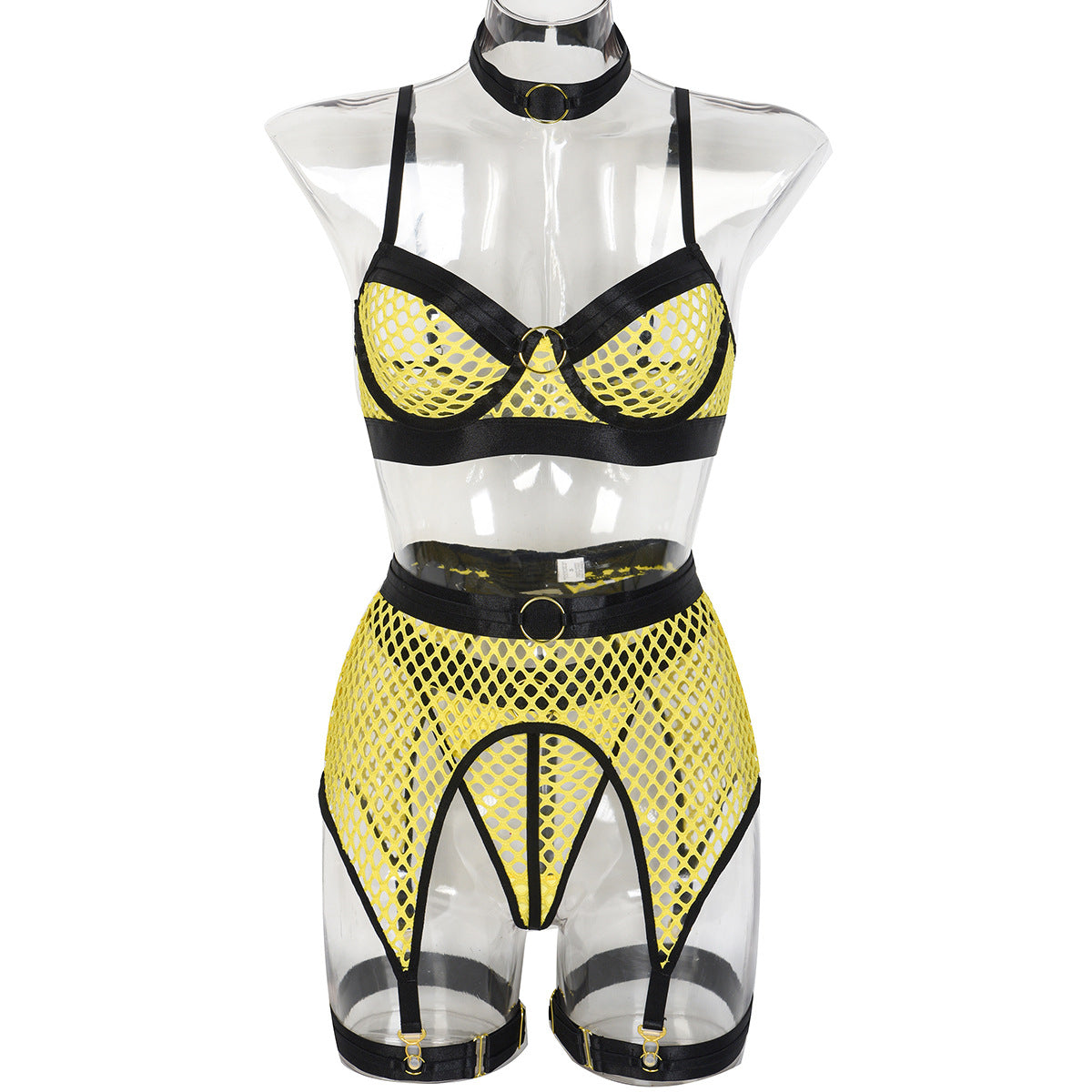 Neon Green Lace Four-Piece Lingerie Set - Alternate View