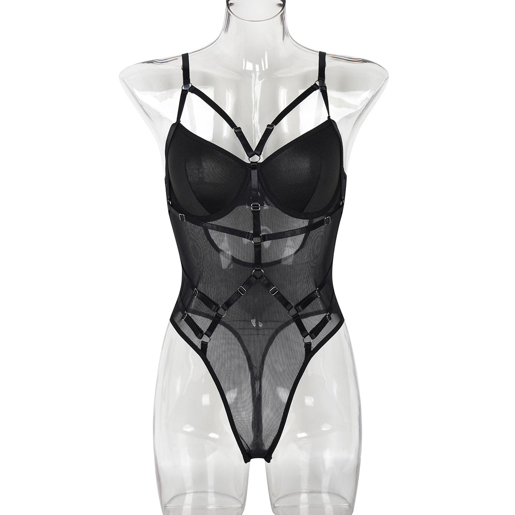 Boutique Faux Leather Strappy Teddy Bodysuit - Styled View