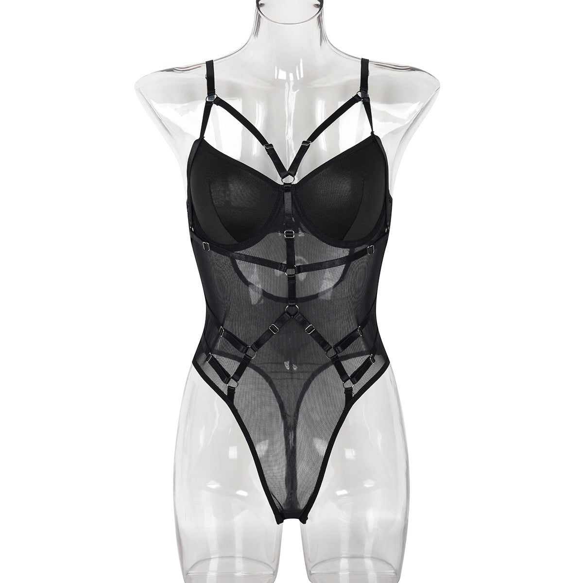 Boutique Faux Leather Strappy Teddy Bodysuit - Styled View