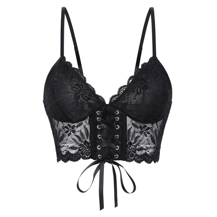 Black Lace-Up Bustier Top