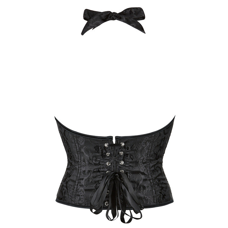Black Halter Jacquard Corset Top, alternate view 3