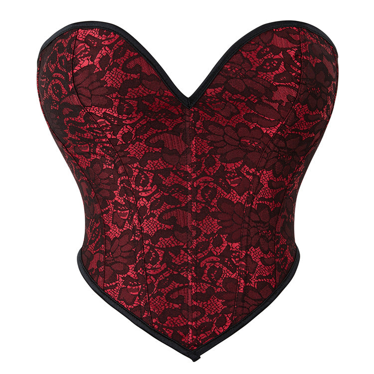 Burgundy Floral Strapless Corset Top