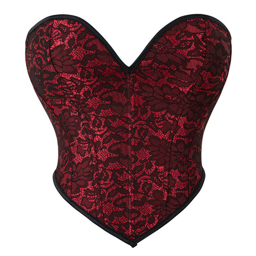 Burgundy Floral Strapless Corset Top