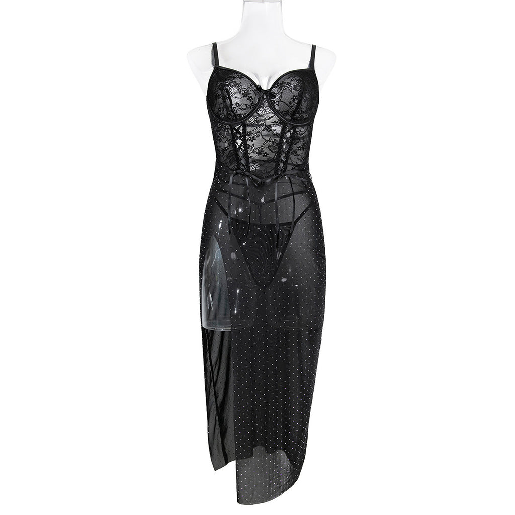 Black Lace Trim Chemise Nightdress - Alternate View