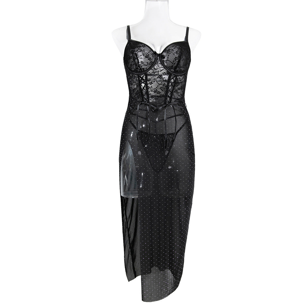 Black Lace Trim Chemise Nightdress - Alternate View