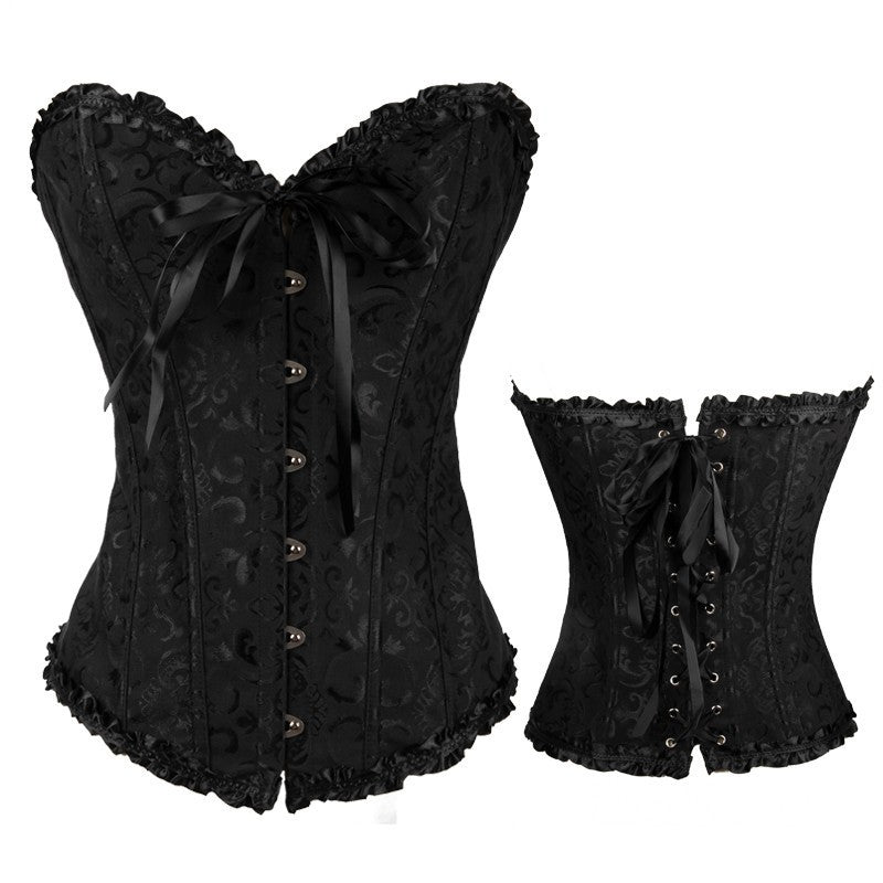 Black Ruffle Trim Front-Lace Corset Top, alternate view 6