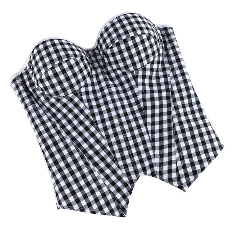 Black White Gingham Strapless Corset Top, alternate view 5