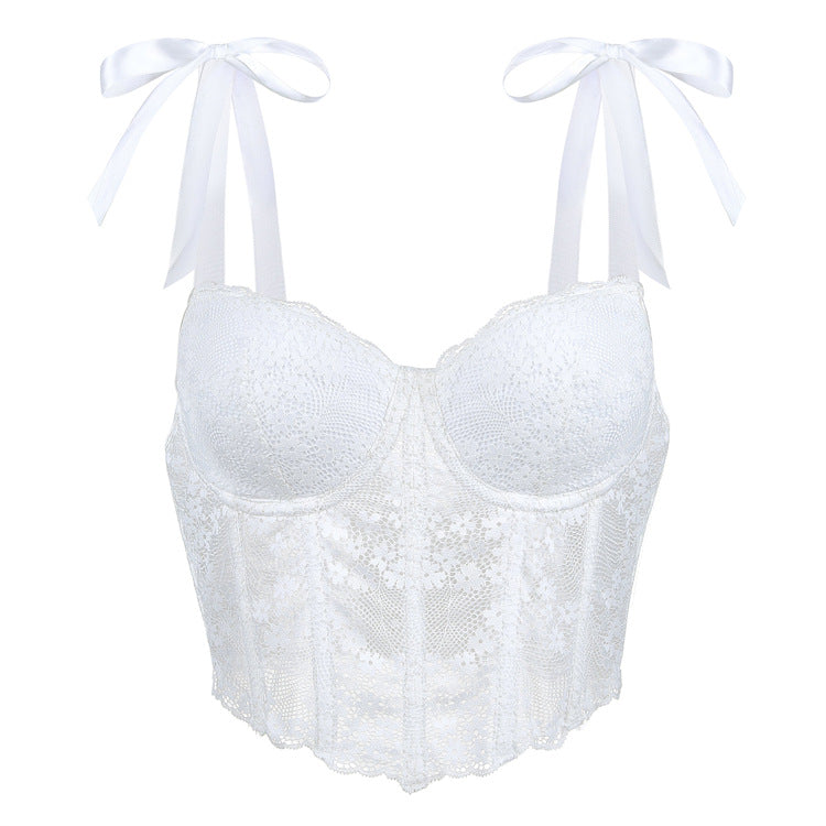 Black Lace Bow-Strap Bustier Top, alternate view 2