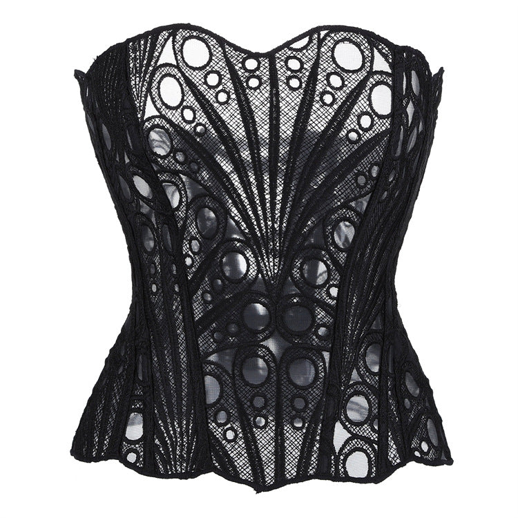 Black Sheer Eyelet Corset Top