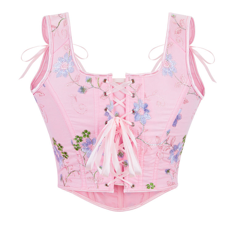 Pink Floral Tie-Strap Corset Top, alternate view 3