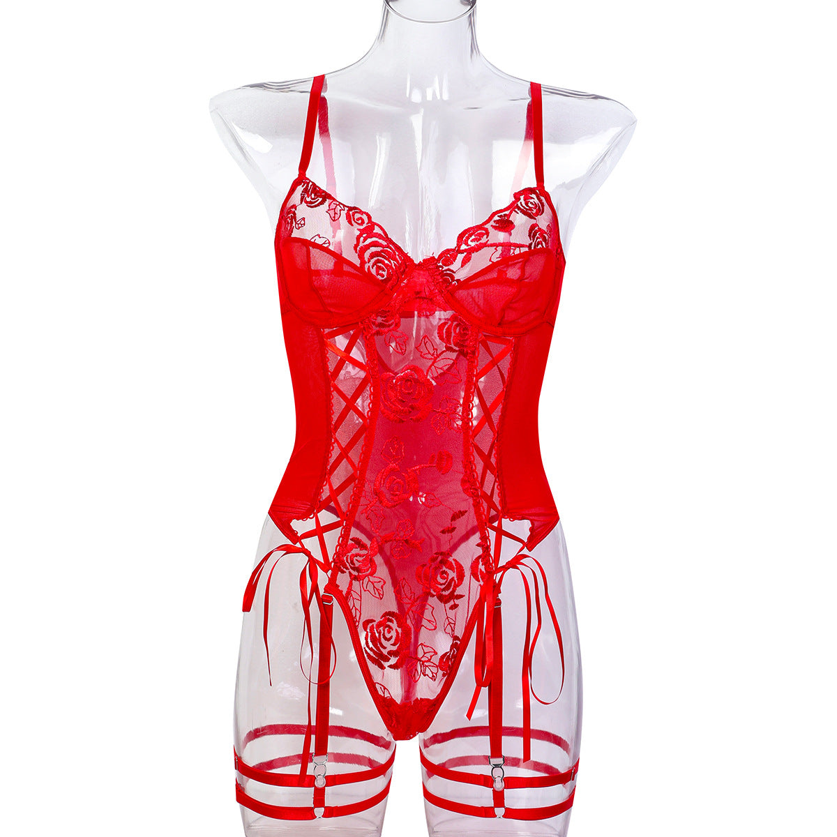 Holiday Floral Embroidered Teddy Bodysuit - Styled View