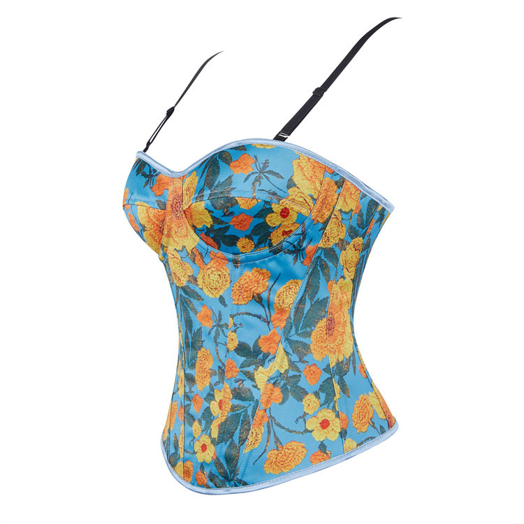 Blue Orange Floral Corset Top, alternate view 2