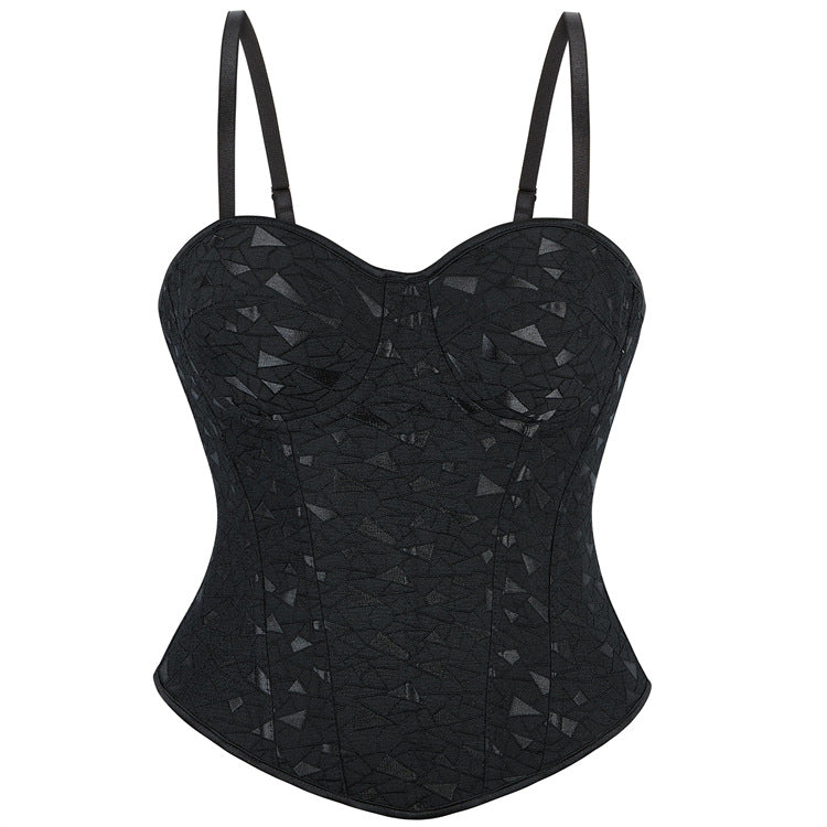 Black Floral Strappy Corset Top