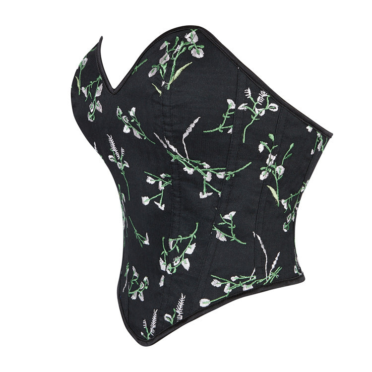 Black Floral Strapless Corset Top, alternate view 2