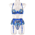 Boutique Floral Embroidered Mesh Three-Piece Lingerie Set - Styled View