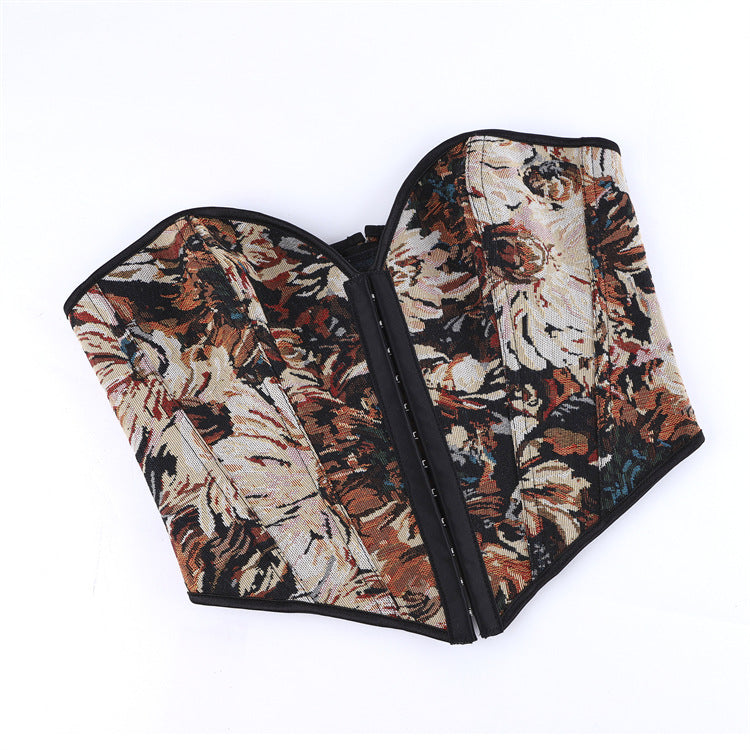 Black Floral Tapestry Back-Zip Corset Top, alternate view 5