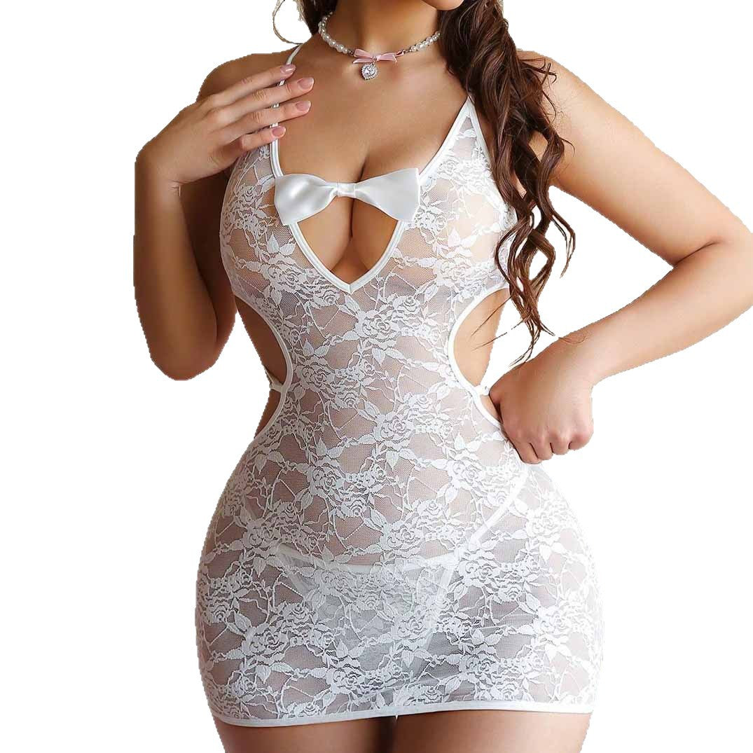 White Lace Cutout Chemise Nightdress, alternate view 5