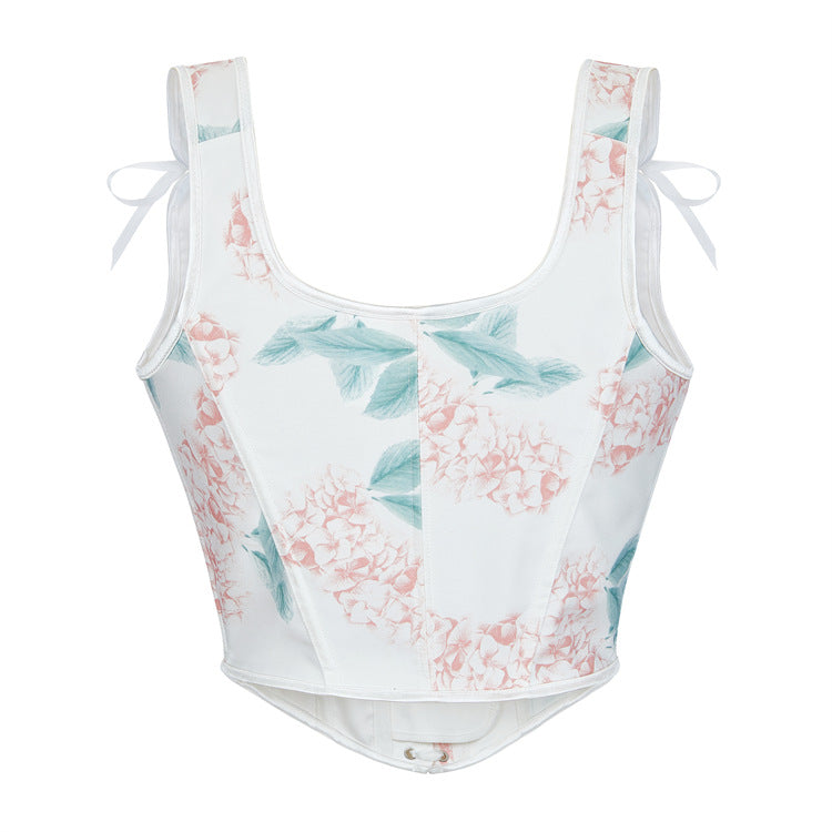 White Pastel Floral Tie-Strap Corset Top, alternate view 3