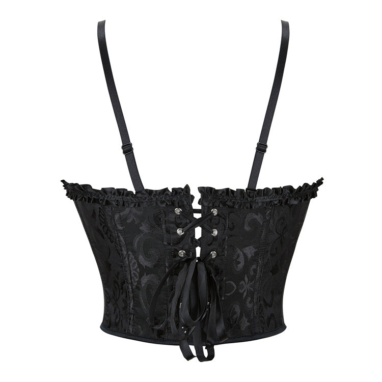 Red Floral Lace-Up Corset Top, alternate view 3