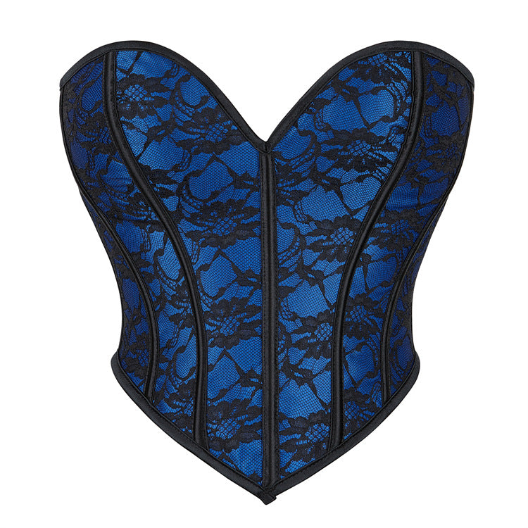 Blue Lace Strapless Corset Top