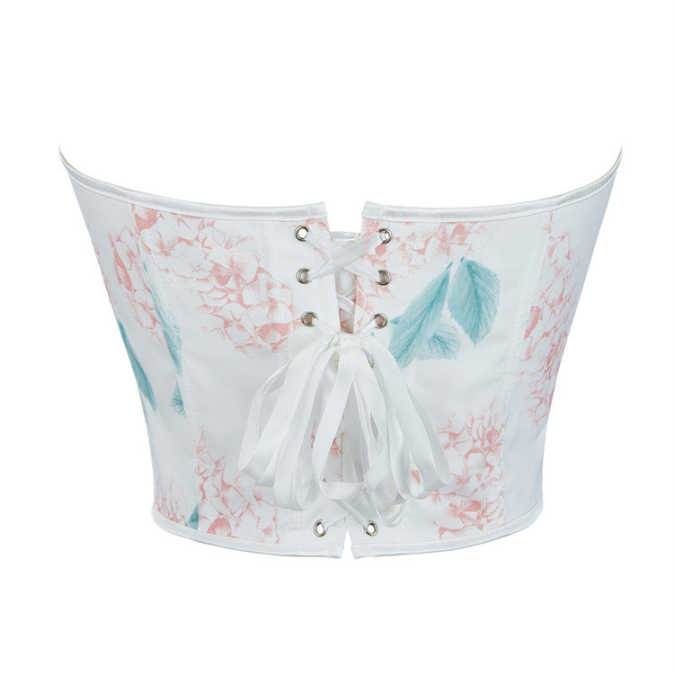 White Pastel Floral Strapless Corset Top, alternate view 3