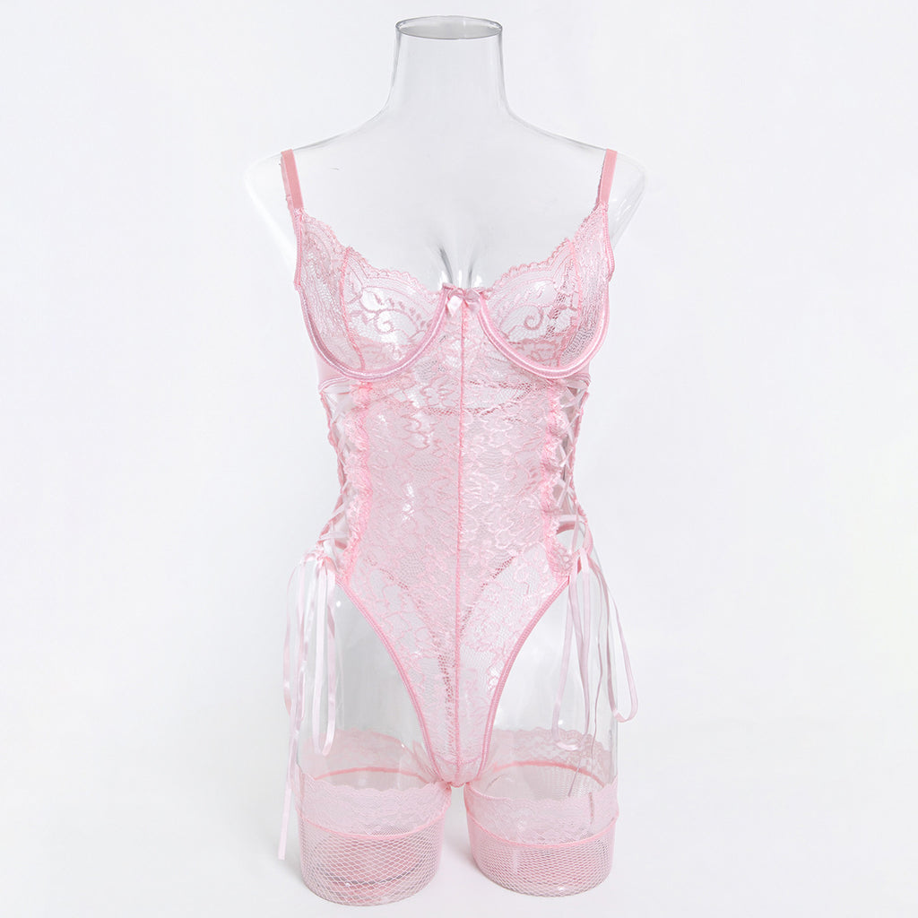 Boutique Lace Strappy Teddy Bodysuit - Alternate View
