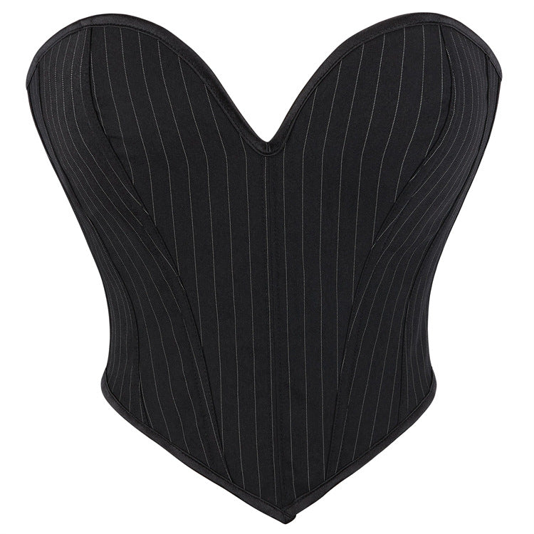 Black Pinstripe Sweetheart Corset Top