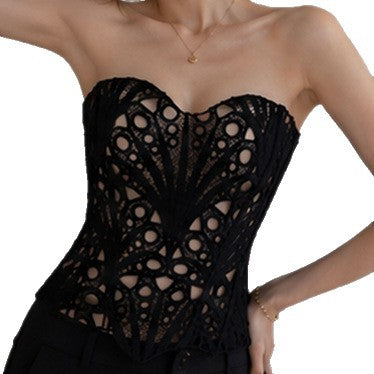 Black Eyelet Strapless Corset Top, alternate view 5