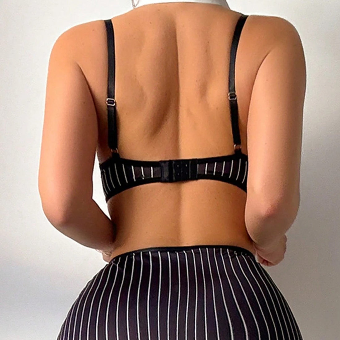 Black Pinstripe Bra and Skirt Lingerie Set, alternate view 4