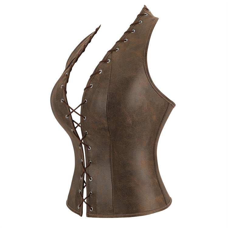 Brown Lace-Up Halter Corset Top, alternate view 2