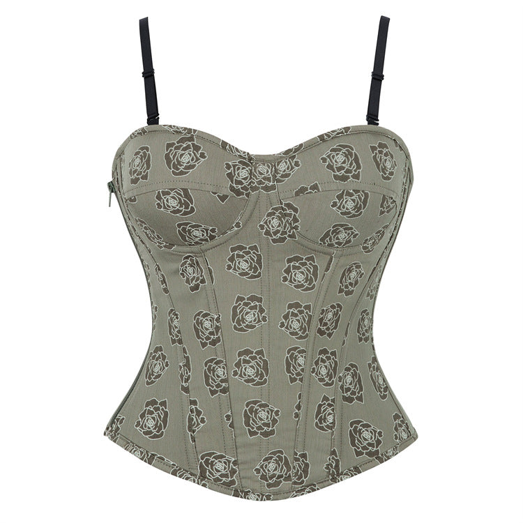 Gray Floral Strapless Corset Top
