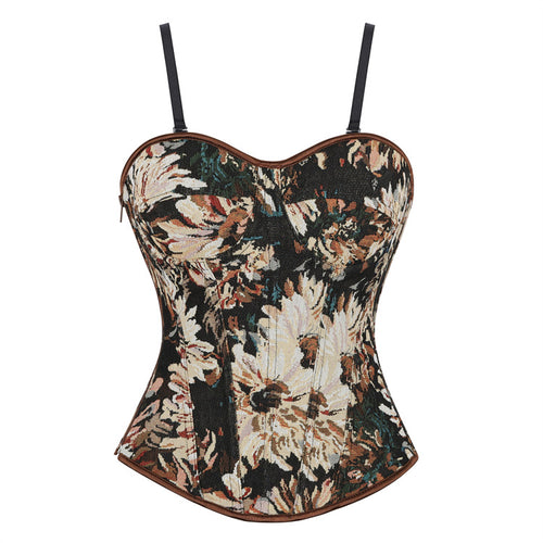 Black Floral Tapestry Strapless Corset Top