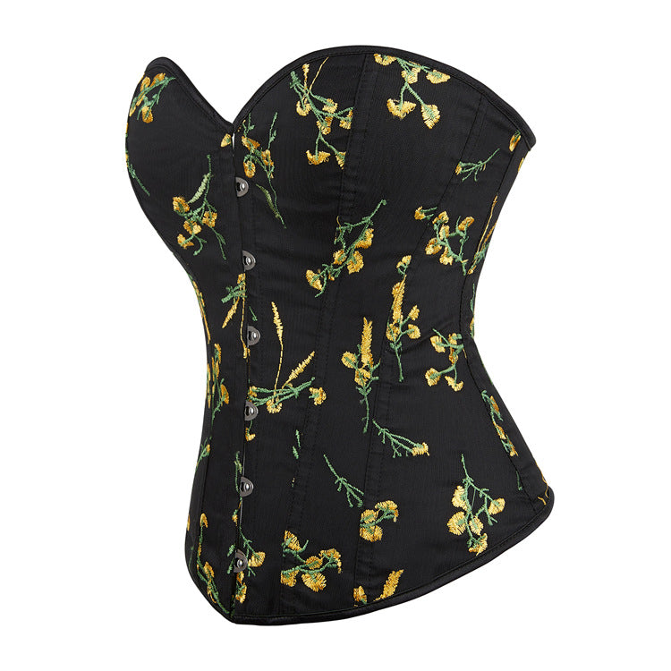 Black Yellow Floral Strapless Corset Top, alternate view 2