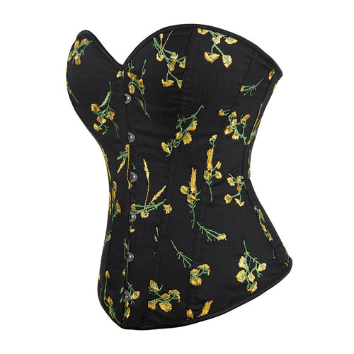 Black Yellow Floral Strapless Corset Top, alternate view 2