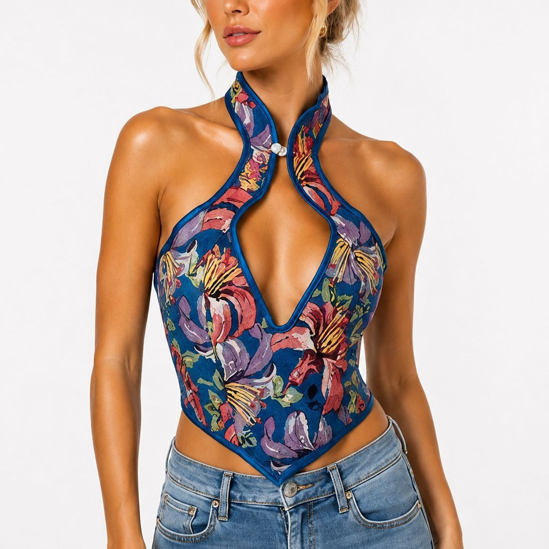 Tropical Floral Halter Corset Top, alternate view 2