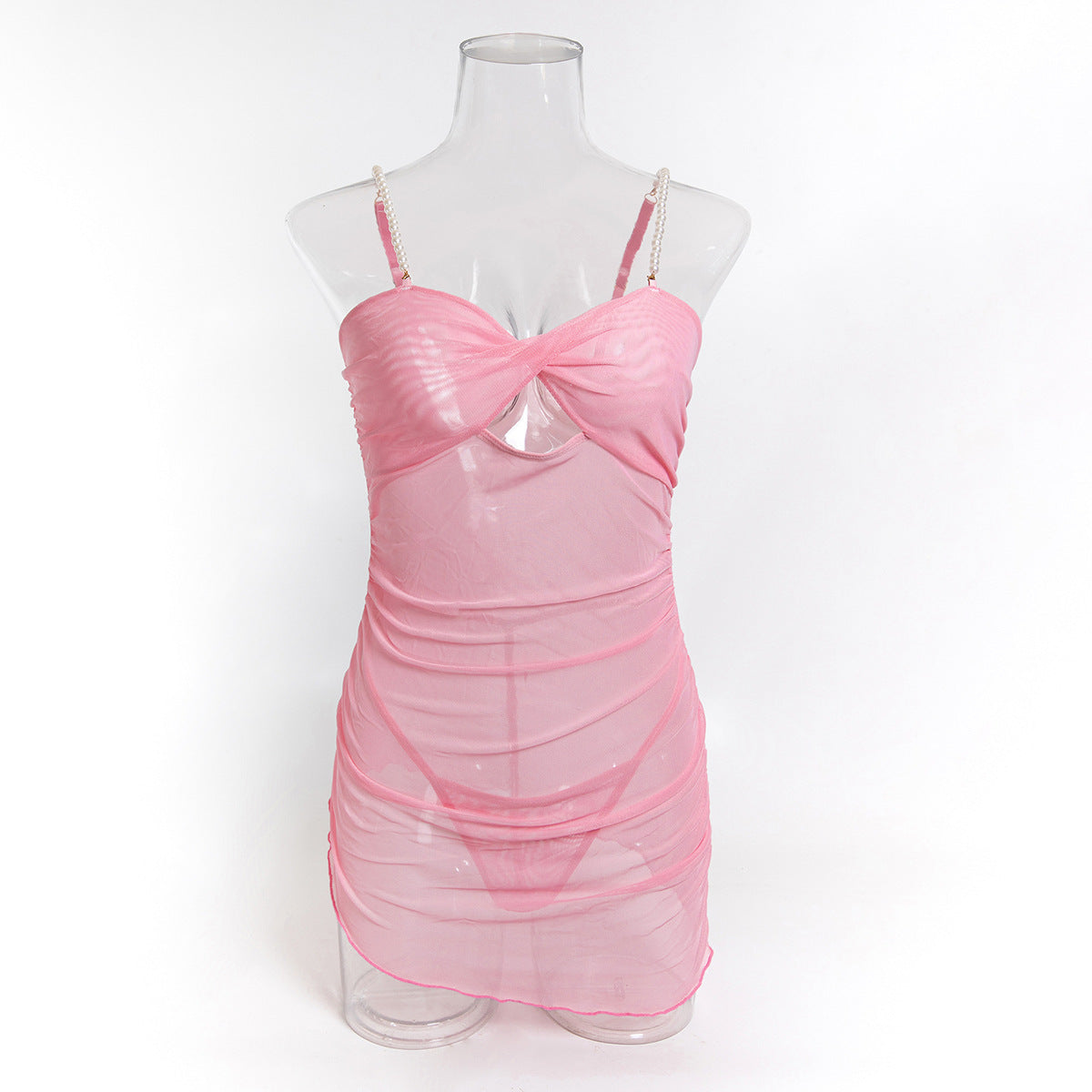 Pink Pearl Detail Costume Lingerie Set - Styled View