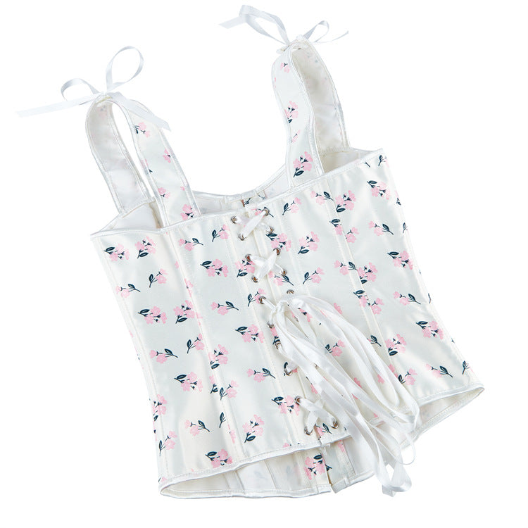 White Floral Tie-Strap Corset Top, alternate view 5