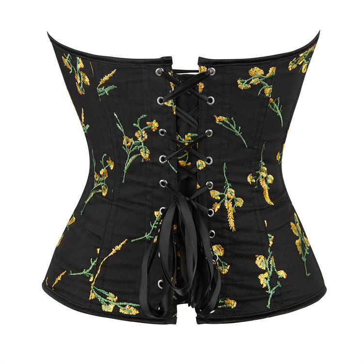 Black Yellow Floral Strapless Corset Top, alternate view 3