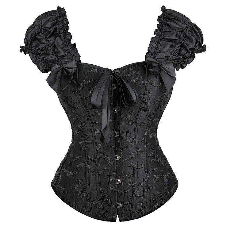 Black Puff-Sleeve Corset Top