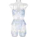 Floral Embroidered Lace Three-Piece Lingerie Set - Styled View