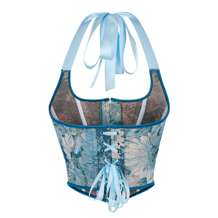 Blue Floral Halter Corset Top, alternate view 3