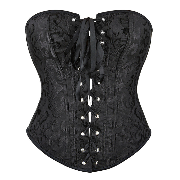 Black Jacquard Lace-Up Strapless Corset Top