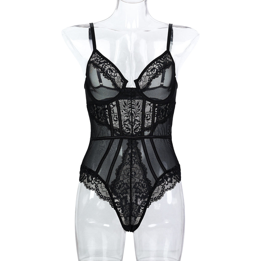 Lace Mesh Teddy Bodysuit - Styled View