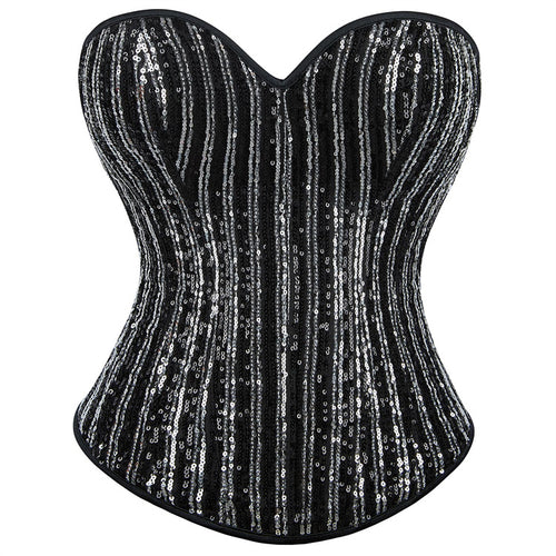 Black Silver Stripe Strapless Corset Top