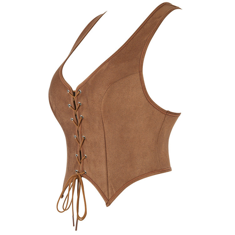Brown Lace-Up Racerback Corset Top, alternate view 2