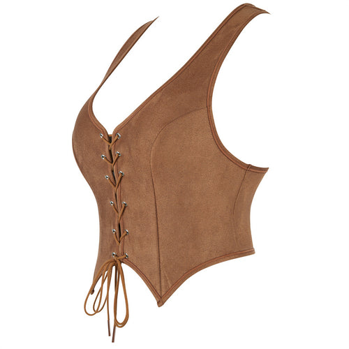 Brown Lace-Up Racerback Corset Top, alternate view 2