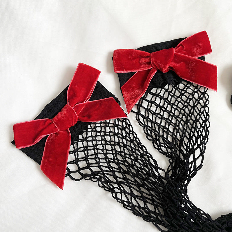 Bow fleece strap catgirl bell bow tie chocker christmas red mesh socks women's sexy underwear accessories