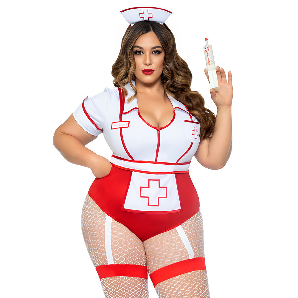European and American plus-size nurse uniform seductive sexy suit Halloween female nurse uniform cosplay costume cross-border