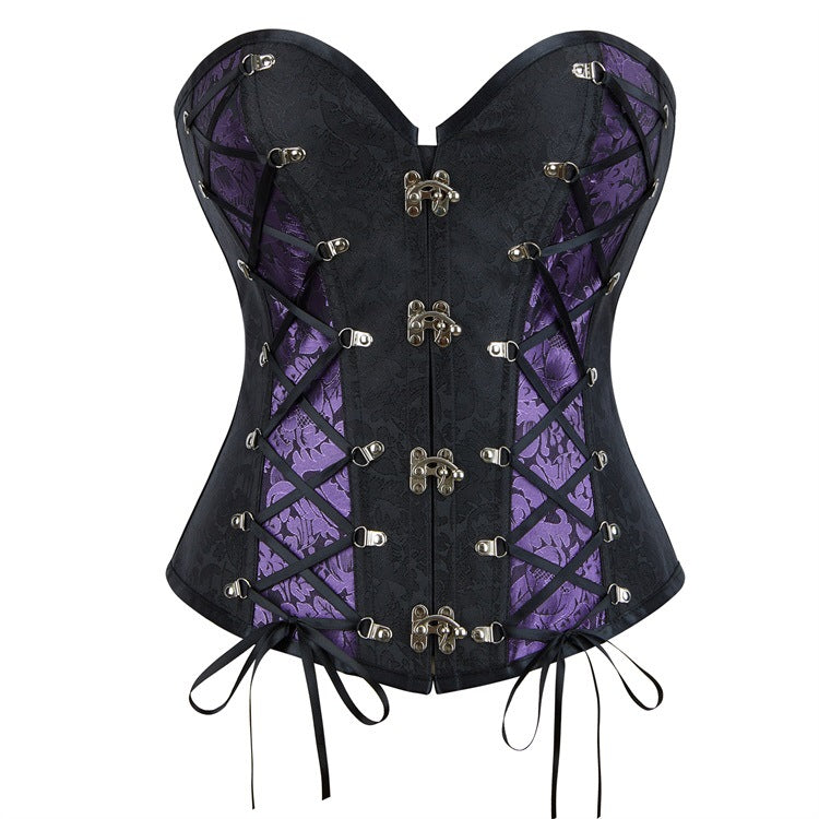 Black Purple Buckle Corset Top