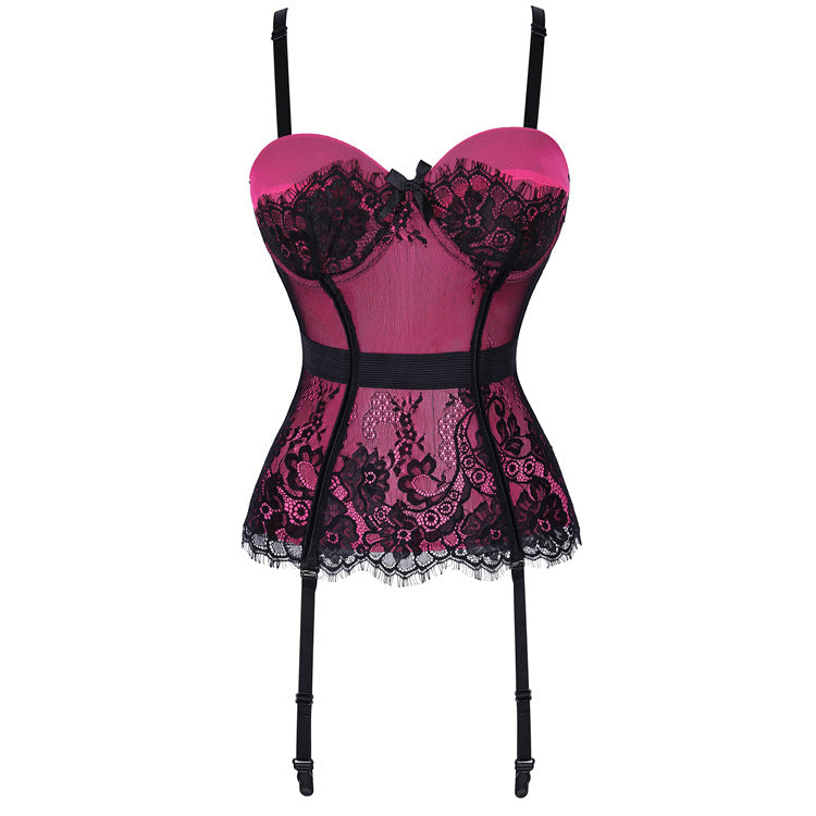 Pink Black Bustier Garter Top